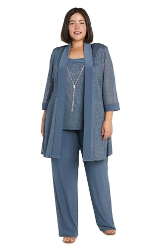 R&M Richards Women's Plus Size Metallic Rib Pant Set4