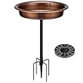 VIVOHOME Oval Polyresin Bird Bath Bowl with Solar Fountain, 29 Inch Height Outdoor Freestanding Birdfeeder with Metal Stake, Capacity 1.3 Gallons, 5-Pronged Base, Bronze