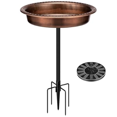 VIVOHOME Oval Polyresin Bird Bath Bowl with Solar Fountain, 29 Inch Height Outdoor Freestanding Birdfeeder with Metal Stake, Capacity 1.3 Gallons, 5-Pronged Base, Bronze