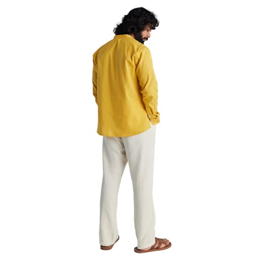 Image of SAADAA Men's Short Kurta - Linen Cotton Blend, Airy Fabric, Regular Fit, Mandarin Collar, Solid Color - Casual, Festive & Ethnic Wear