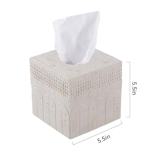 Travertine Tissue Box Cover – Classic Carved Square Resin Tissue Box Holder – Heavy Duty Decorative Home & Bathroom Decor for Countertop, Tabletop, Night Stand, Office – Beige by Polytree - Used condition - Image 5