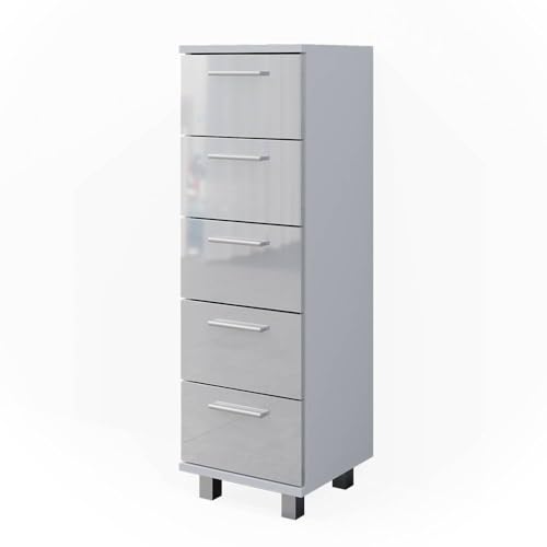 Vicco Badschrank Ilias, Badezimmerschrank mit Schubladen, Weiß Hochglanz,...
