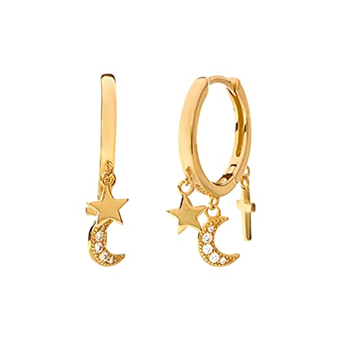 Boucle d'oreille lune étoile argent 925 bijoux émail goutte femme