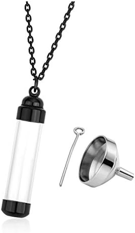 PiercingJ Personalized Custom Big Stainless Steel Acrylic Tube Bottle Cremation urn Locket Memorial Ashes Holder Necklace Cylinder Urn Keepsake Locket Pendant + Funnel Kit
