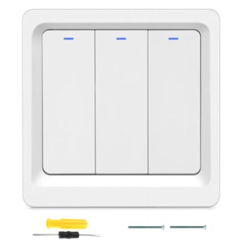 Acmerota Interruptores de Luz Inteligentes WIFI Interruptor de botón de 3 gang Interruptores de luz inteligentes Alexa Interruptor de luz compatible con Alexa y Google Home (requiere cable neutro)