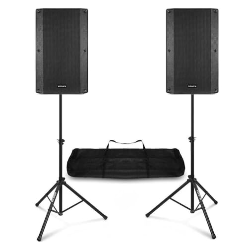 Vonyx Altavoces DJ 800W Bluetooth – Juego con 2 Altavoces de 400W, Soportes, Bolsa de Transporte, entradas XLR/RCA/Jack, Ruedas integradas, Ideal para Fiestas, Eventos, presentaciones y Karaoke