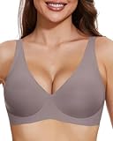 OXYIBRAS Smooth V Jelly Bras for Women No Underwire Seamless Plunge Bralettes T Shirt Sleep Everyday Bra Grey L