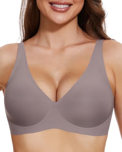 Image of Smooth V Jelly Bras for Women No Underwire Seamless Plunge Bralettes T Shirt Sleep Everyday Bra with Bra Extender