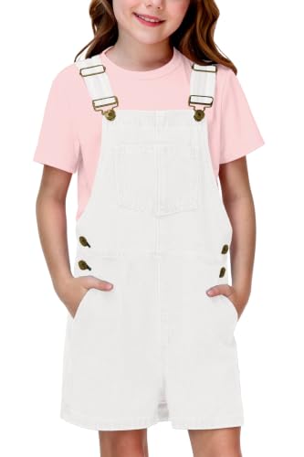 Remimi Little Girls Shorts Overalls Summer Denim Shortalls White Fashion Button Design Jumpsuits 5-6 years