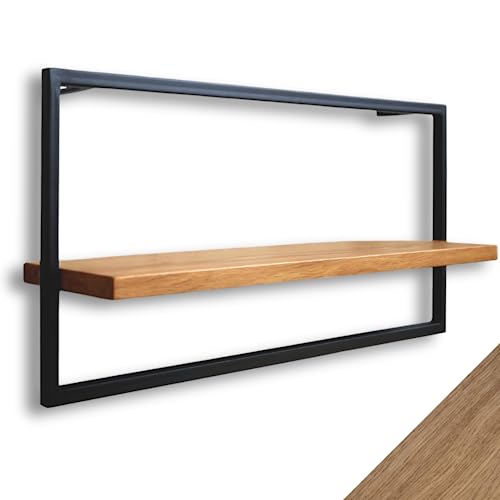 holz4home® Wandregal Long in schwarz gerahmt I Hochwertiges Eichenholz I 70x30x15cm I Ohne Baumkante, Natur geölt I Inkl. Befestigungen aus Stahl für Schweberegal Industrial Flair