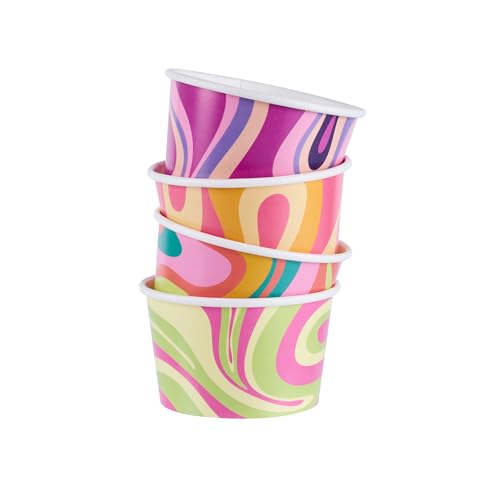 Image of Restaurantware Paper Cups 200 Count 8 Ounce Square Disposable Ice Cream Containers, Leak-Resistant Paper Dessert To Go Cups, Hot And Cold Food, Durable Assorted Groove Swirl Design