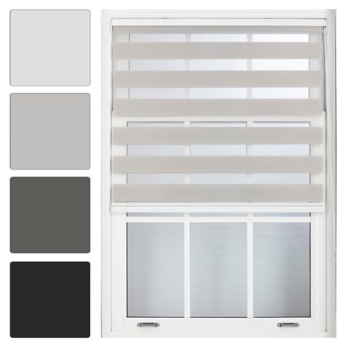 FURNISHED Day and Night Roller Blinds - Zebra Blind Dim or Translucent Vision Roller Shades for Windows and Doors - Dual Layer Fabric, Grey, 115W x 165H cm