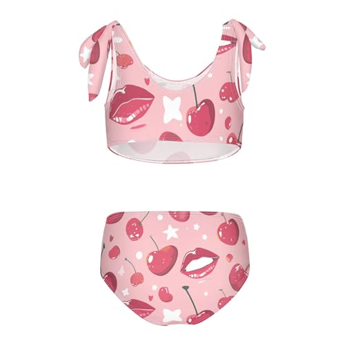 KLL Red Lips Cherry Girl Two Piece Bikini Set Beach Swimsuits Swimwear Adjustable Strap2