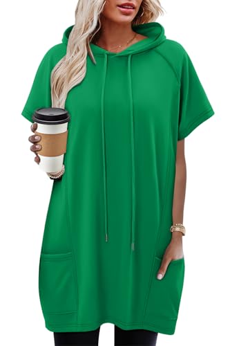 KISSMODA Going Out Tops for Women Casual Comfy Vacation Outfits Spring Essentials Hoodie Womens Solid Dressy Tunic Loose Fit Dress Blouses Grass Green XL