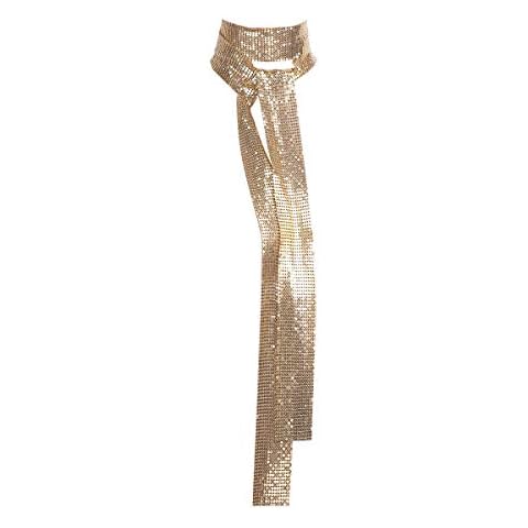 YUUMIN Woman Shiny Sequin Metal Neck Tie Skinny Scarf Scarves Shawl Wrap for Wedding Club Party Neckerchief Gold M Cover