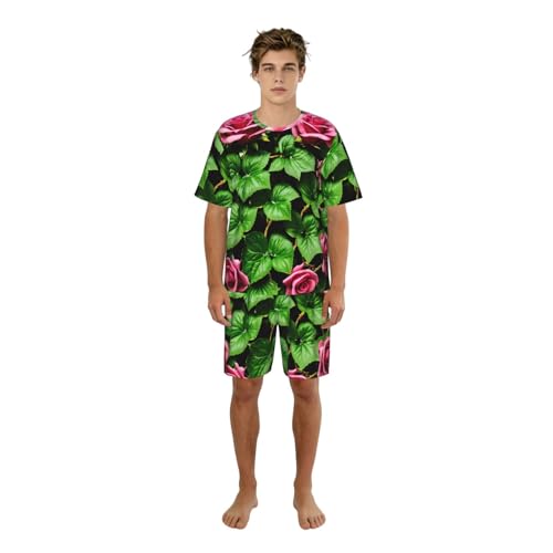 Pyjama homme floral rose lierre ensemble de nuit détente confortable