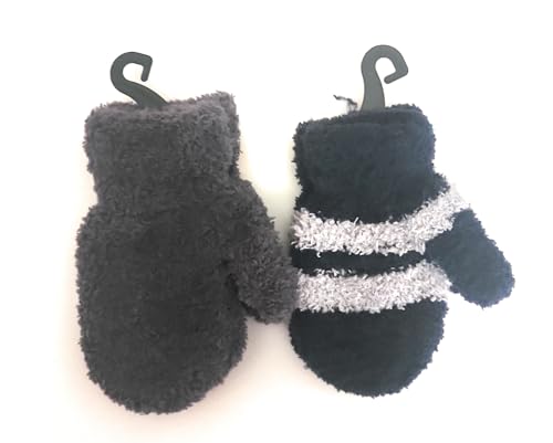 Cozy Winter Mittens with Striped Design, Soft Fuzzy Material, Available in Blue, Black, Red2