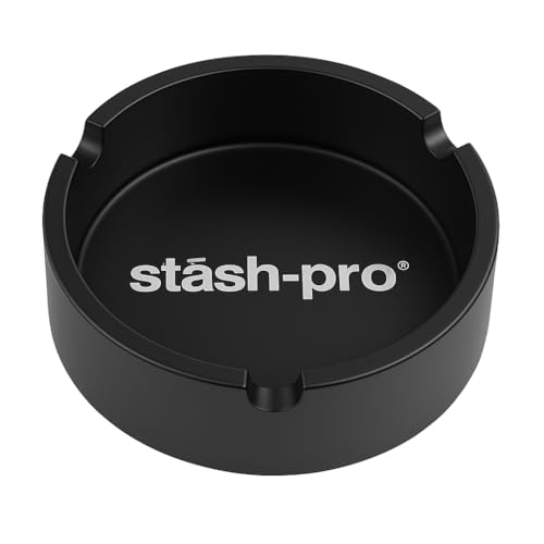 Image of Stash-Pro Heavy-Duty Metal Ashtray for Cigarettes & Cigars - Matte Black Finish with 3 Rests | Durable, Windproof Design for Indoor & Outdoor Use