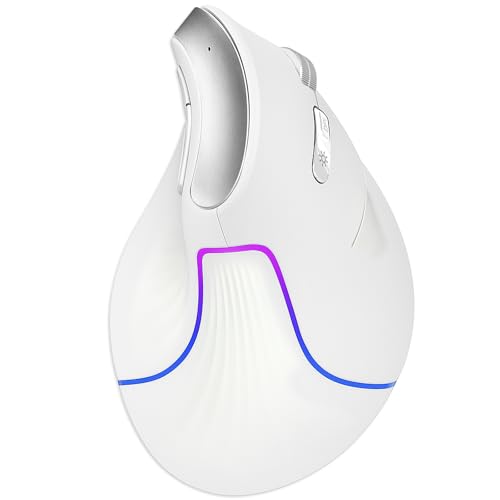 Image of CITLLA Wireless Ergonomic Vertical Mouse, Rechargeable Tri-Mode (Dual Bluetooth + 2.4G USB) Optical Mouse with Adjustable RGB Lighting, Multi-Device Control for Laptop, PC, Mac, iPad, Desktop (White)