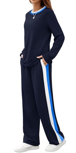 WIHOLL 2 Piece Lounge Sets for Women Long Sleeve Tops Wide Leg Sweatpants Sweatsuits with Pockets4