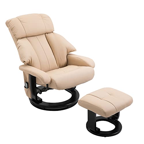 Homcom Recliner With Ottoman Footrest, Recliner Chair With Vibration Massage, Faux Leather And Swivel Wood Base For Living Room And Bedroom, Cream White #TOP20