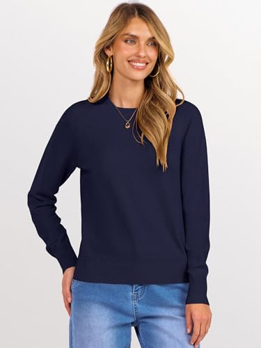 ANRABESS Sweaters for Women Short Length Loose Fit Lightweight Long Sleeve Crewneck Knit Basic Sweater 2025 Fall Outfits4