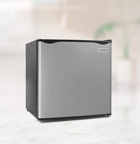 Image of Igloo 1.6 Cu.Ft Mini Fridge with Freezer - Single Door Compact Refrigerator with Glass Shelves for Homes, Dorms & Offices - Keep Drinks & Frozen Foods Cool with Temperature Control Fridge - Platinum