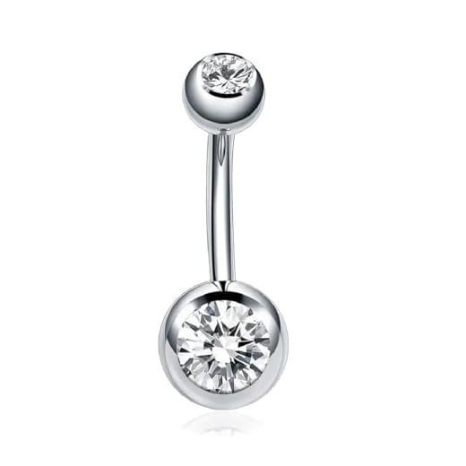 PSOWQ Titanio Antialérgico Piercing de Ombligo G23, Acero Quirúrgico Plateado, Piercing de Ombligo de Plátano 14G, Largo 10mm, Joyería para el Cuerpo