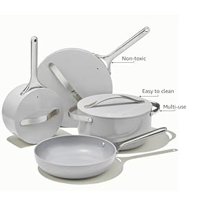 Caraway Nonstick Ceramic Cookware Set (12 Piece) Pots, Pans, Lids and Kitchen Storage - Non Toxic - Oven Safe & Compatible with All Stovetops - Gray Caraway Nonstick Ceramic Cookware Set 12 Piece Pots Pans Lids and Kitchen Storage Non Toxic Oven Safe Compatible with All Stovetops Gray