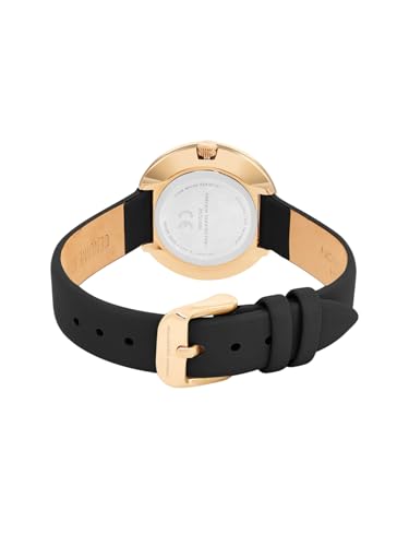 Image of French Connection Sunray Black Round Dial with Black Leather Strap Watch for Womens - FCO1BBL