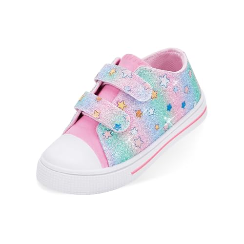 Toddler Boys Girls Canvas Sneakers, Kids Classic Low Top Dual Hook and Loops Walking Shoes with...