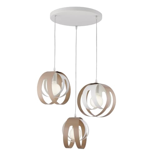 Suspension Tobias 3 lumières d.55 cm luminaire de plafond gris tourterelle et fer blanc