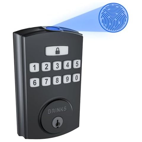 Brinks Fingerprint & Keypad Electronic Door Lock with Deadbolt, High-Security Keyless Entry Smart Lock for Front Door, Up to 50 User Codes, Automatic Locking, Matte Black Cover