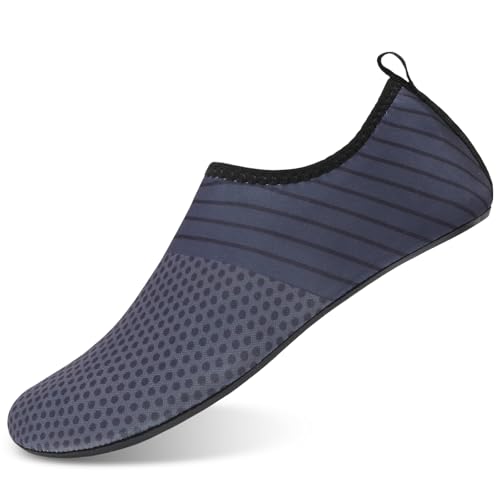 Mens Womens Water Shoes Quick Dry Barefoot Shoes Non-Slip Aqua Socks for Beach Swim Light Grey Stripe2