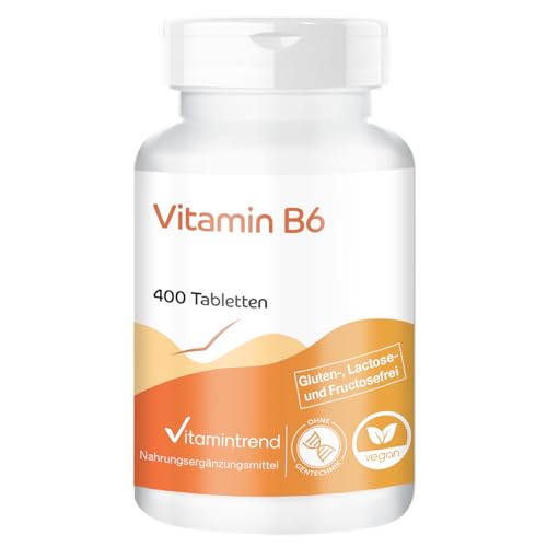 Vitamintrend Vitamin B6 22 5mg 400 Tabletten schluckfreundlich hochdosiert Nahrungsergänzungsmittel vegan ohne Magnesiumstearat in Deutschland hergestellt