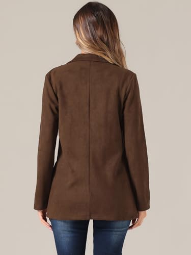Allegra K Faux Suede Blazer for Women's Business Casual Lapel Collar Double Breasted Suit Jacket3