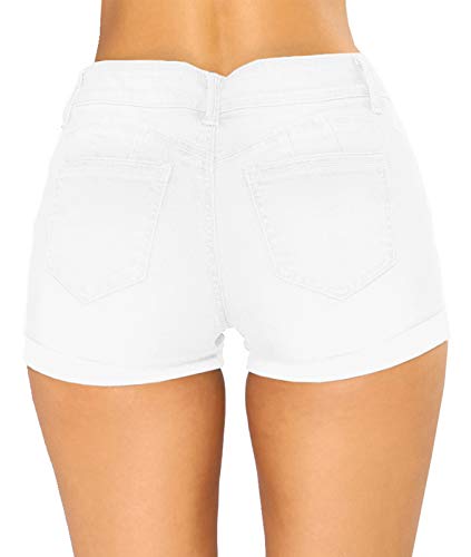 Govc Women Casual Summer Mid Waist Stretchy Denim Jean Shorts Junior Short Jeans(6010White,L) #TOP2