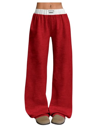 Image of RoseSeek Girl's Baggy Sweatpants Letter Patched Wide Leg Pants Elastic Waist Long Trousers Joggers Trendy