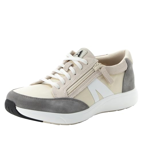 Alegria Eazeer Lightweight Fashion Sneaker with Cork Footbed for Arch Support and Side Zipper for Easy Slip On and Off Parchment 9 M US