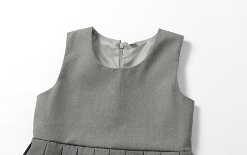 Girls School Uniform Jumper Dress Solid Soft Sleeveless Crew Neck A-Line Pleated Dress 5T-16Y3