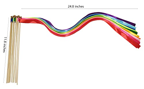 Kingsnow 100 Pieces Multi-Color Ribbon Wands Streamers Sticks With Gold Bell, Chromatic Silk Wish Wands Fairy Stick Party Rhythm Ribbon Streamers For Wedding Send Off Bridal Shower Party Photo Props Activities Holiday Celebration Favors #TOP3