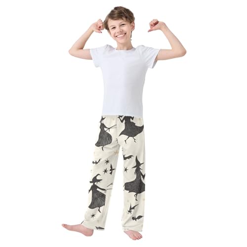 ZZXXB Witches and Bat Boys Long Pants Soft Trousers Elastic Waist Kids Lounge Bottoms with Pockets S-XL3