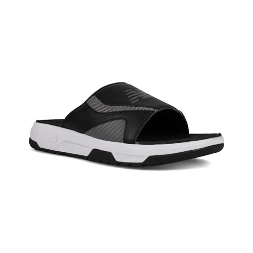 New Balance Men's Slide Sandal, Black/Castlerock/WHT, 12