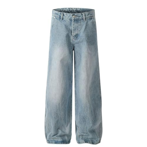 Jeans Pants Trousers Denim Street Trendy Retro Straight Tube Washed Blue Premium Commuter for Men3