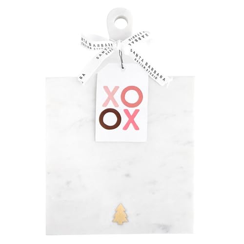 Santa Barbara Design Studio Square White Marble Charcuterie Cheese Tray with Handle, Brass Tree Icon, 10.75" x 7"
