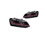 JINLE-FUN Headlights Compatible with VW POLO GTI 2010-2018 DRL Day Running Light Head Lamp LED Bi Xenon Bulb Fog Lights Tuning POLO Compatible with TSI Car Accessory(Red,Right-Hand Drive Car)