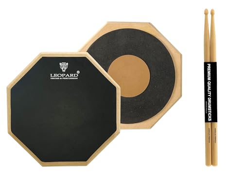 Image of Leopard 12 inches 3 surface drum practice pad with drumsticks
