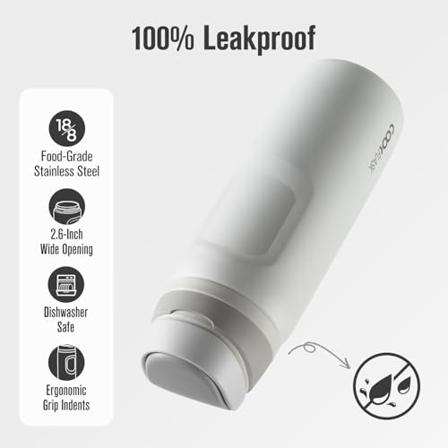 Image of Coolflask MegaSip Insulated Water Bottle 24 oz with Straw, Stainless Steel Water Bottles Leak-Proof, 24+ Hours Cold, BPA-Free Dishwasher Safe, Water Flask for Sports Gym Work Office, Glacier White