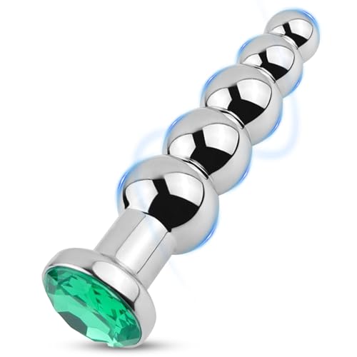 MACQIU Perles Anale avec 5 Boules, Plug anal en acier inoxydable avec Base en pierre précieuse, femme gode plug, Butt plug pour homme femme, prostate homme dildo Sex Couple Plaisir (Vert foncé)