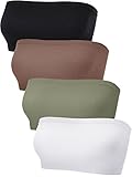 4 Pieces Women's Bandeau Bra Strapless Bralette Seamless Bandeau Non-Padded Stretch Top Bra(Black,White,DarkGreen,Coffee,S)